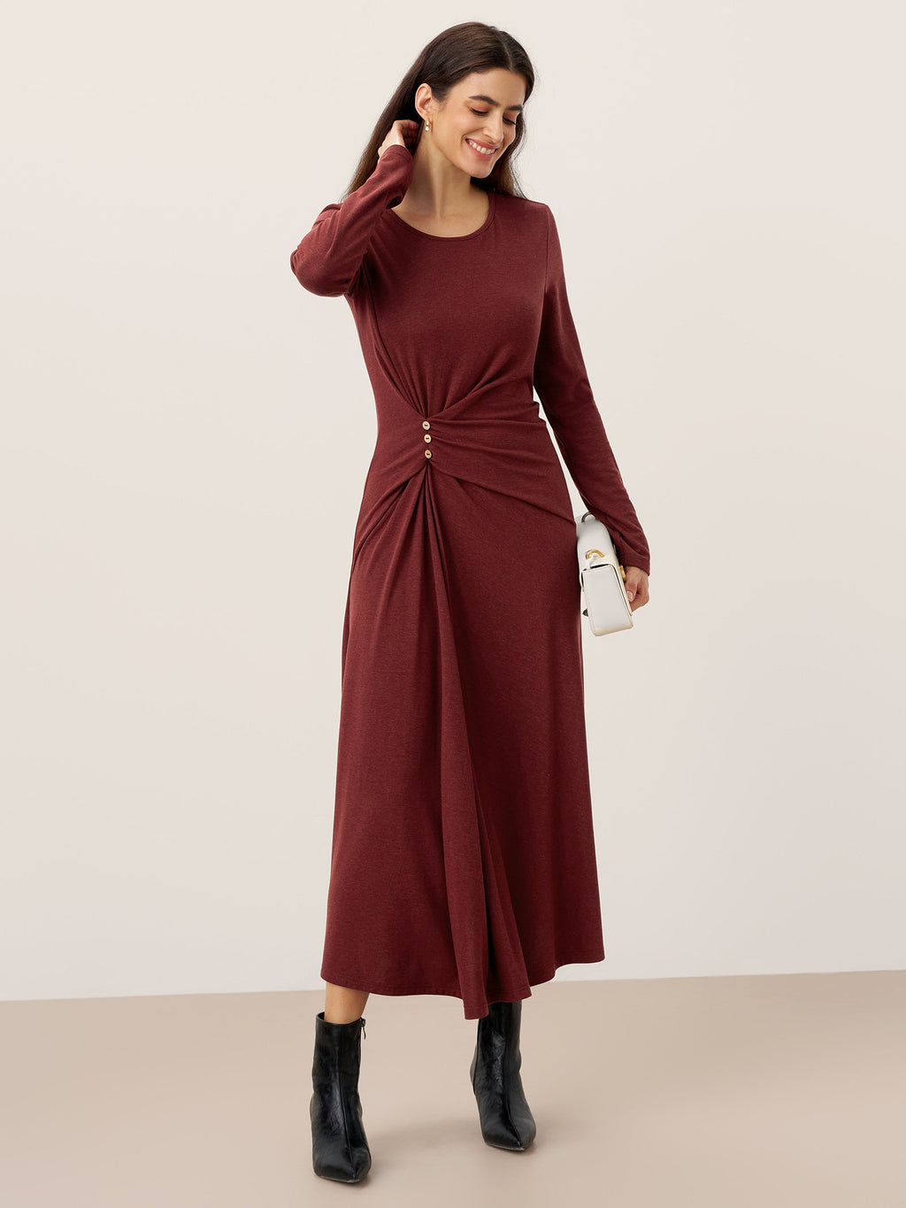 Wool Lyocell Side-Waist Ruched Maxi Dress ELSINORE