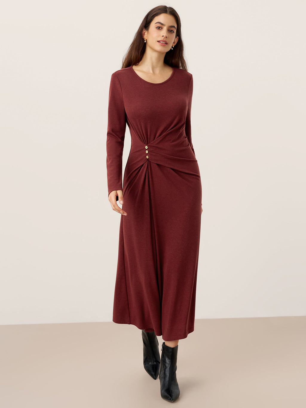 Wool Lyocell Side-Waist Ruched Maxi Dress ELSINORE