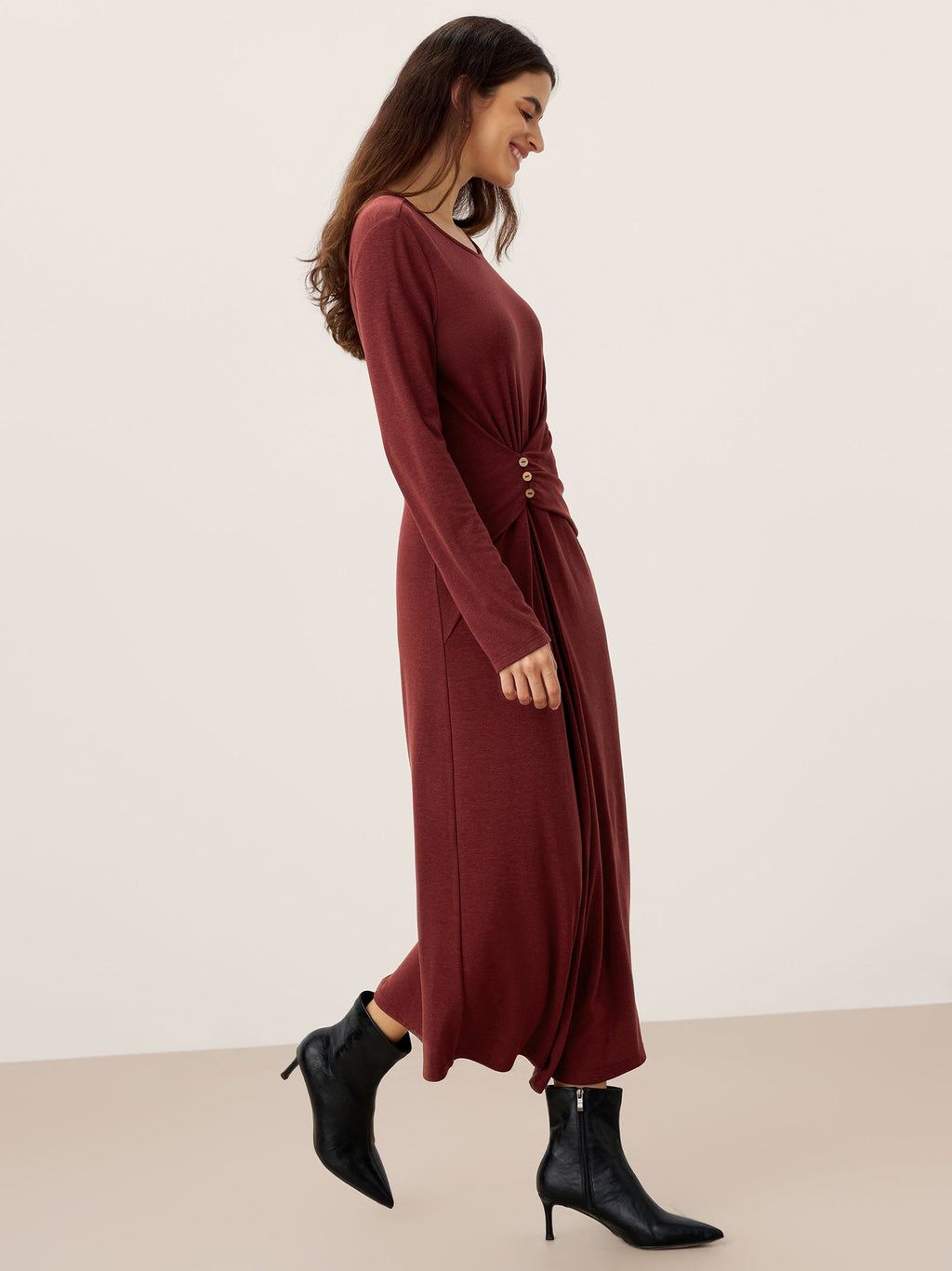Wool Lyocell Side-Waist Ruched Maxi Dress ELSINORE